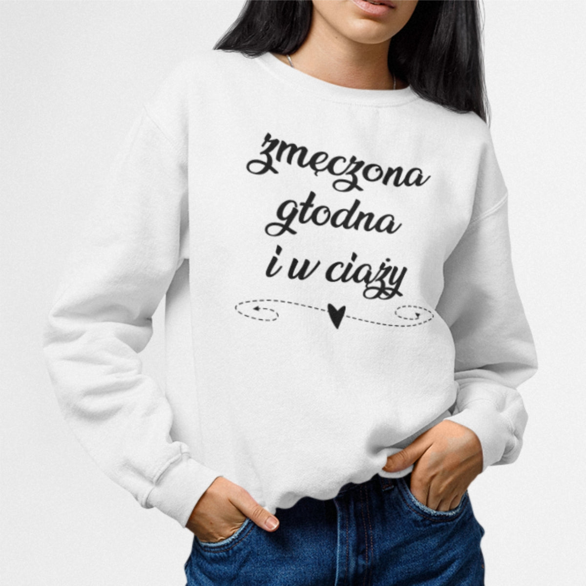 Biała UNISEX bluza Zmęczona, głodna i w ciąży