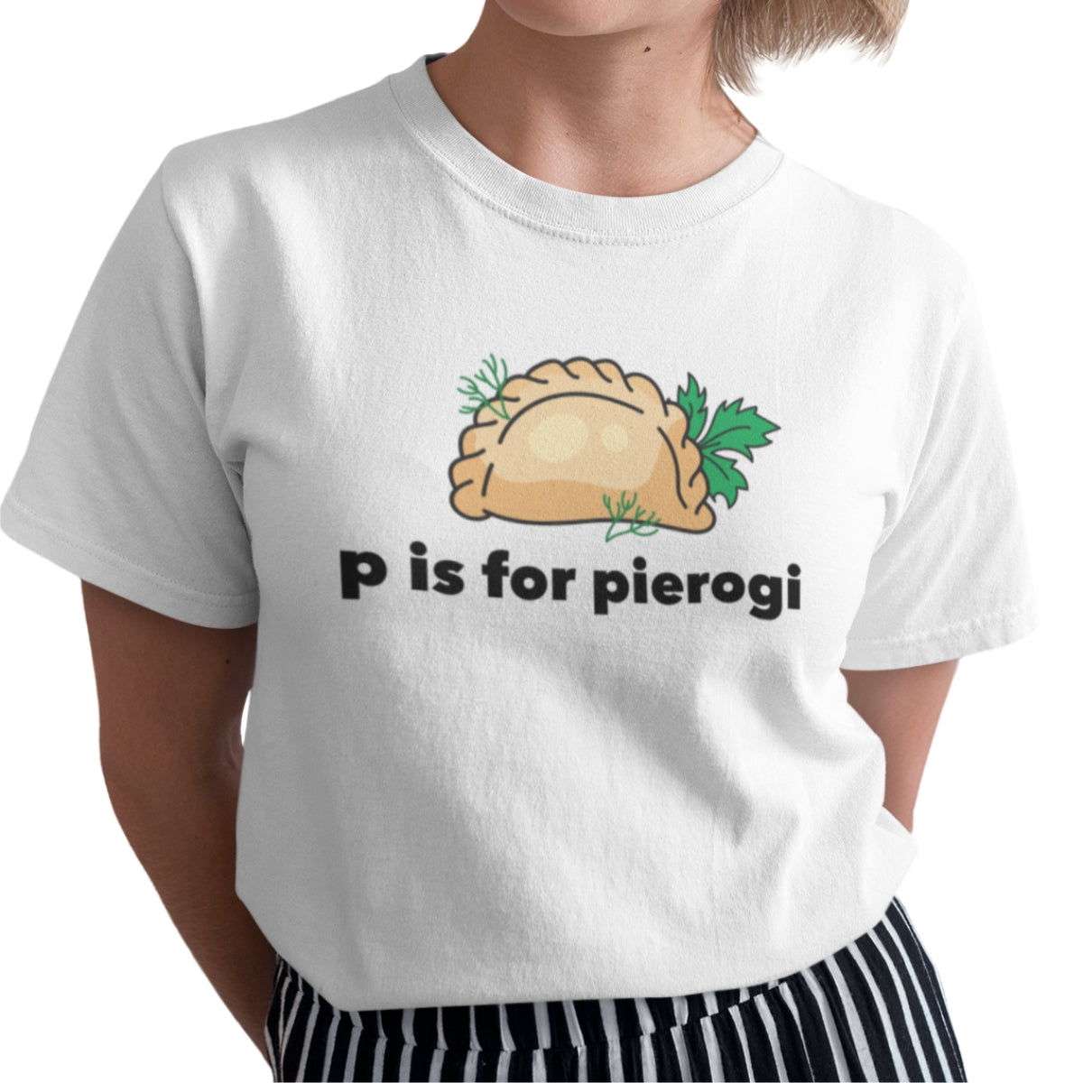 Biała UNISEX koszulka "P is for pierogi"