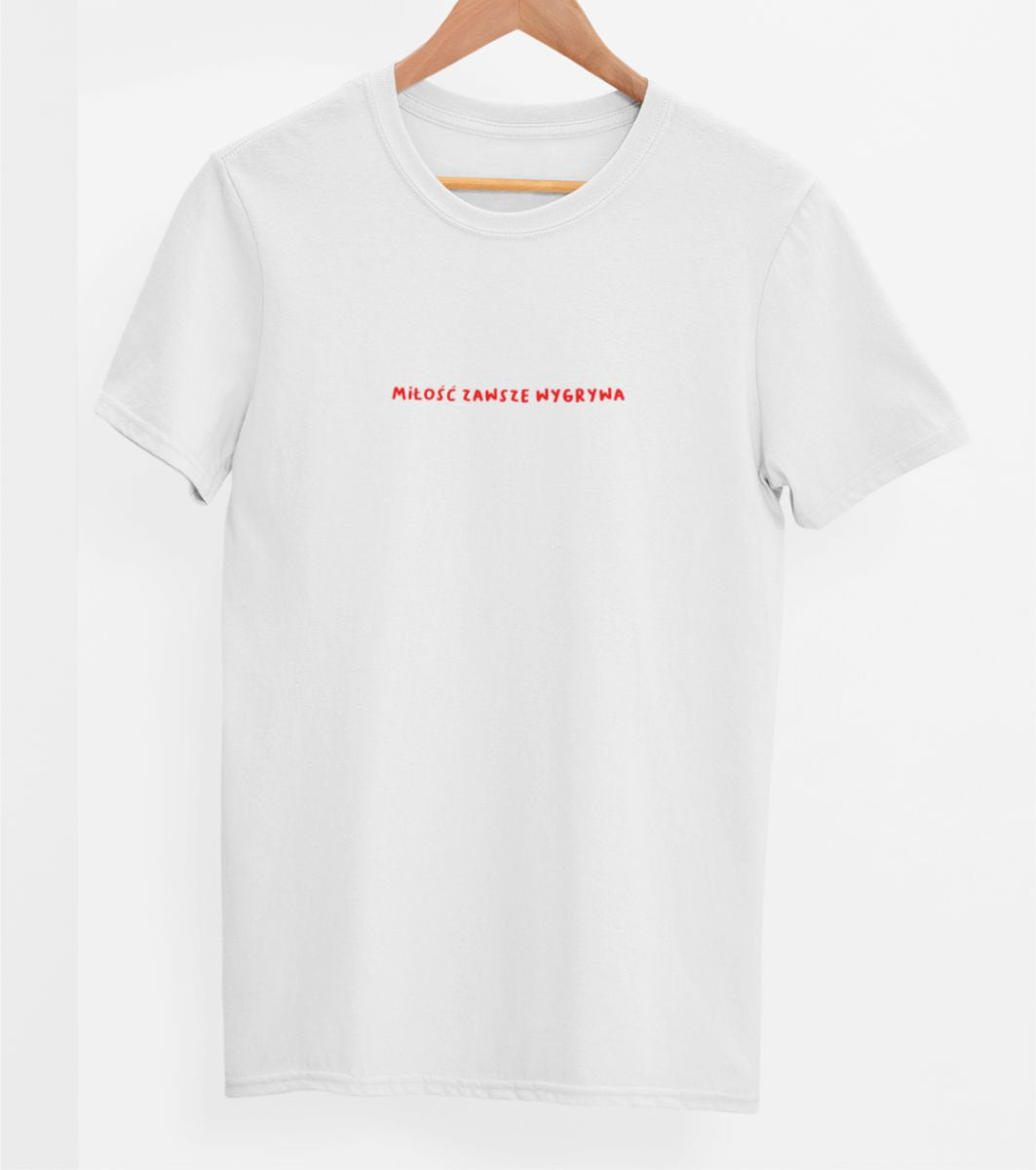 Biała UNISEX T-shirt "Miłość zawsze wygrywa"