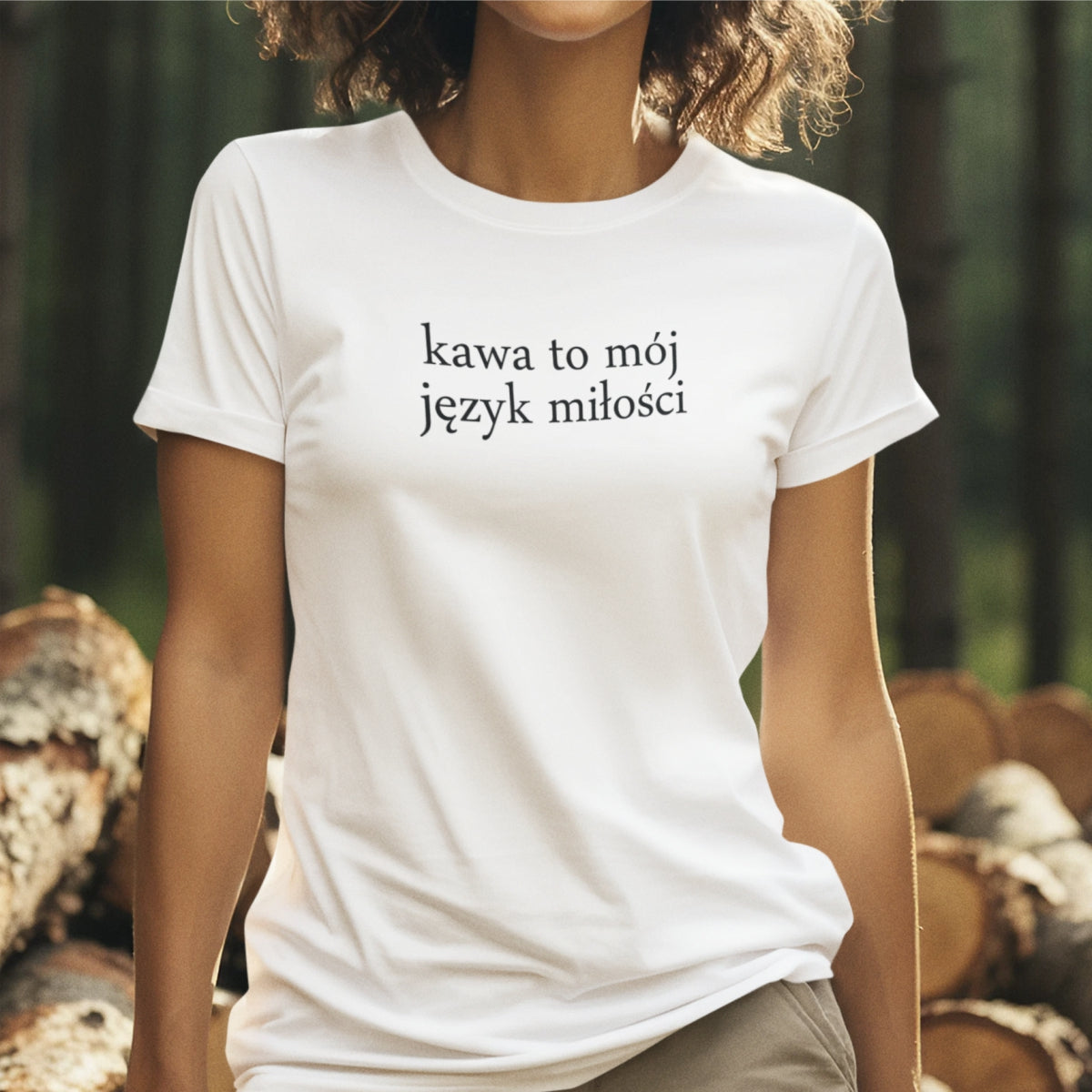 Biały UNISEX T-shirt "Kawa to mój język miłości"