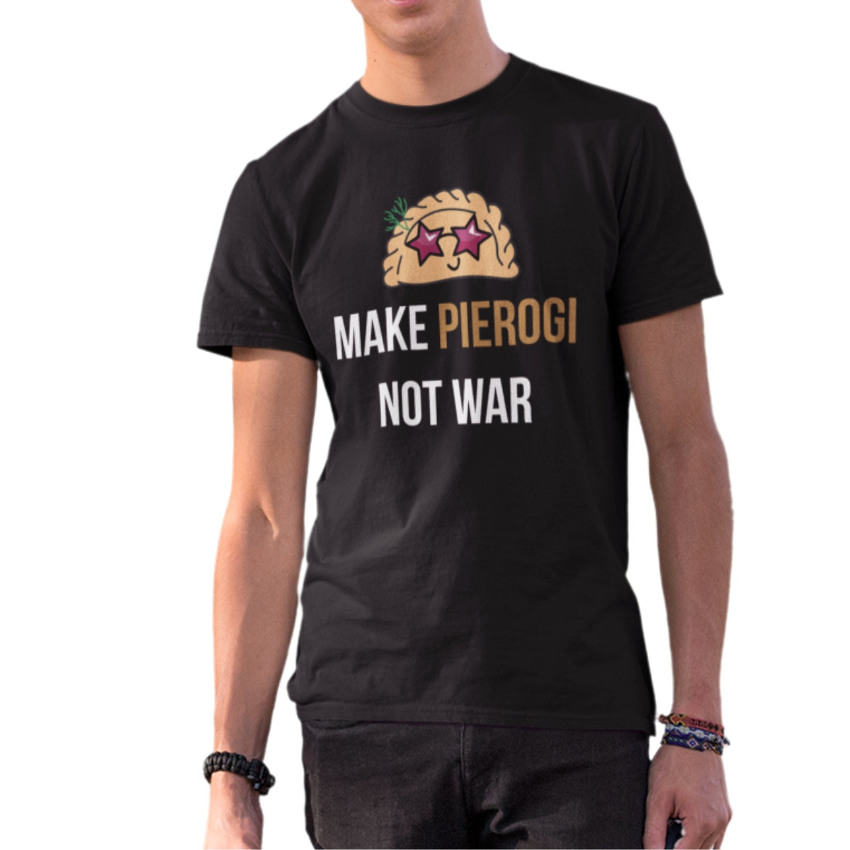 Czarna UNISEX koszulka "Make pierogi not war"