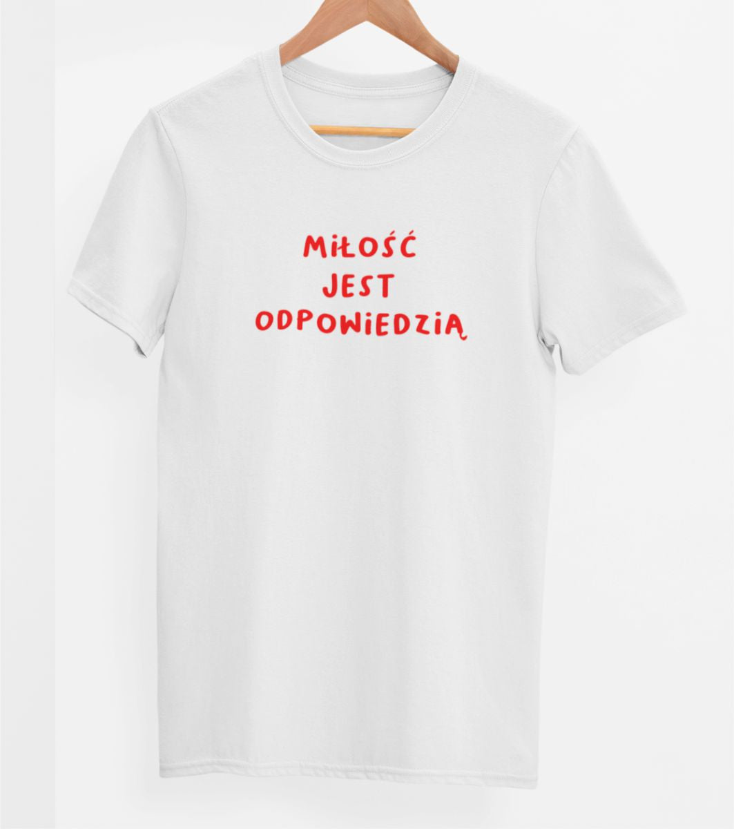 Biała UNISEX T-shirt "Miłość jest odpowiedzią"