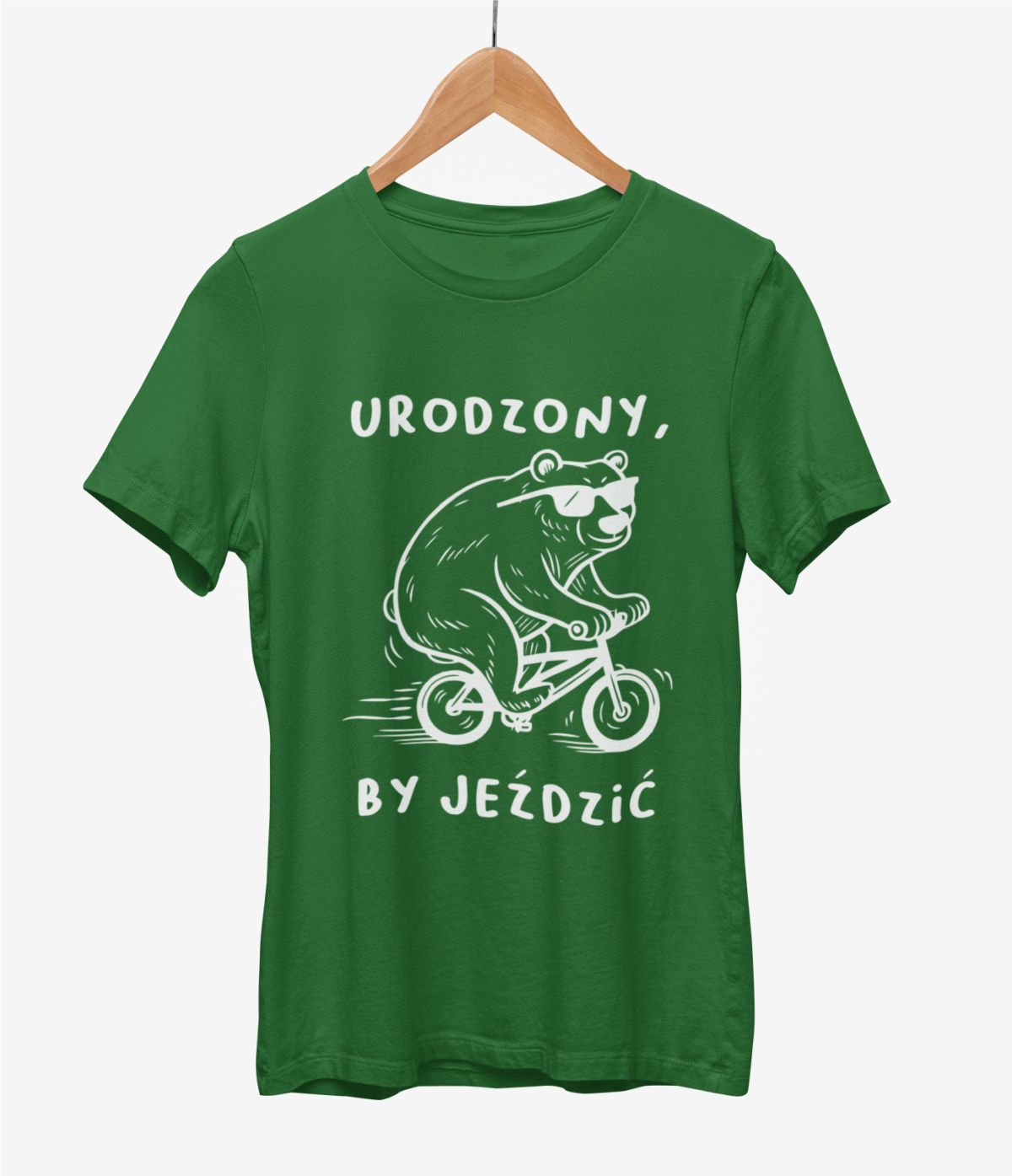 Ciemnozielona UNISEX koszulka "Urodzony, by jeździć"