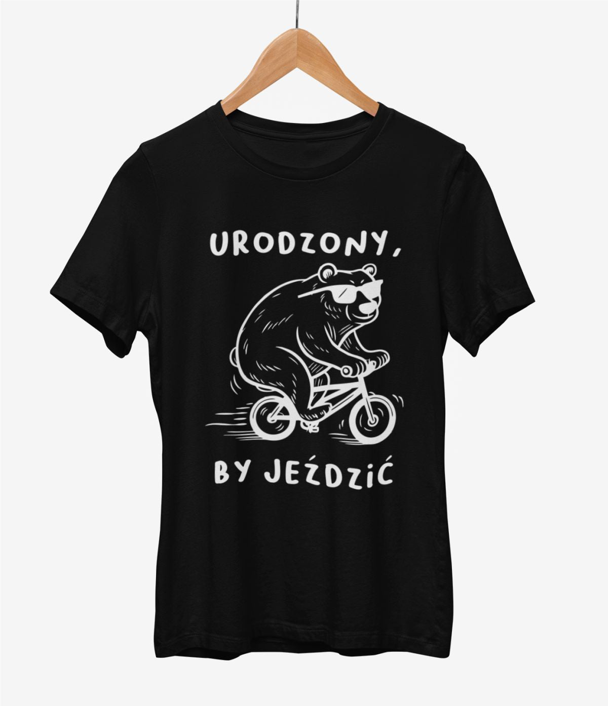 Czarna UNISEX koszulka "Urodzony, by jeździć"