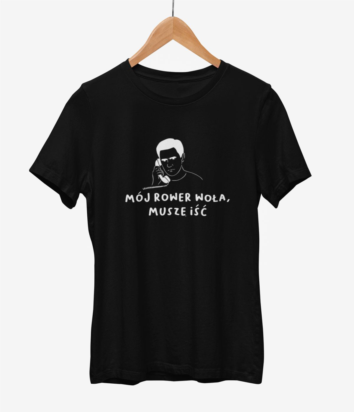 Czarna UNISEX koszulka "Mój rower woła, muszę iść"