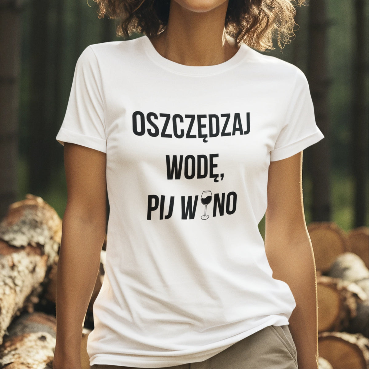 Biały UNISEX T-shirt "Oszczędzaj wodę, pij wino"