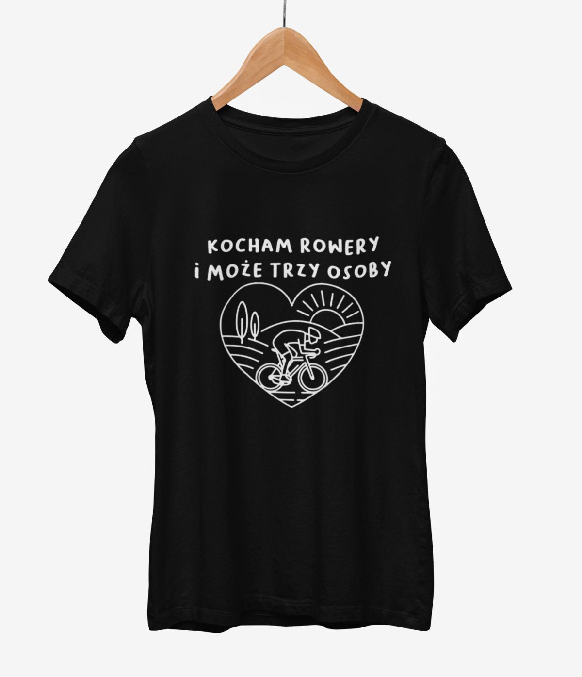 Czarna UNISEX koszulka "Kocham rowery i może trzy osoby"