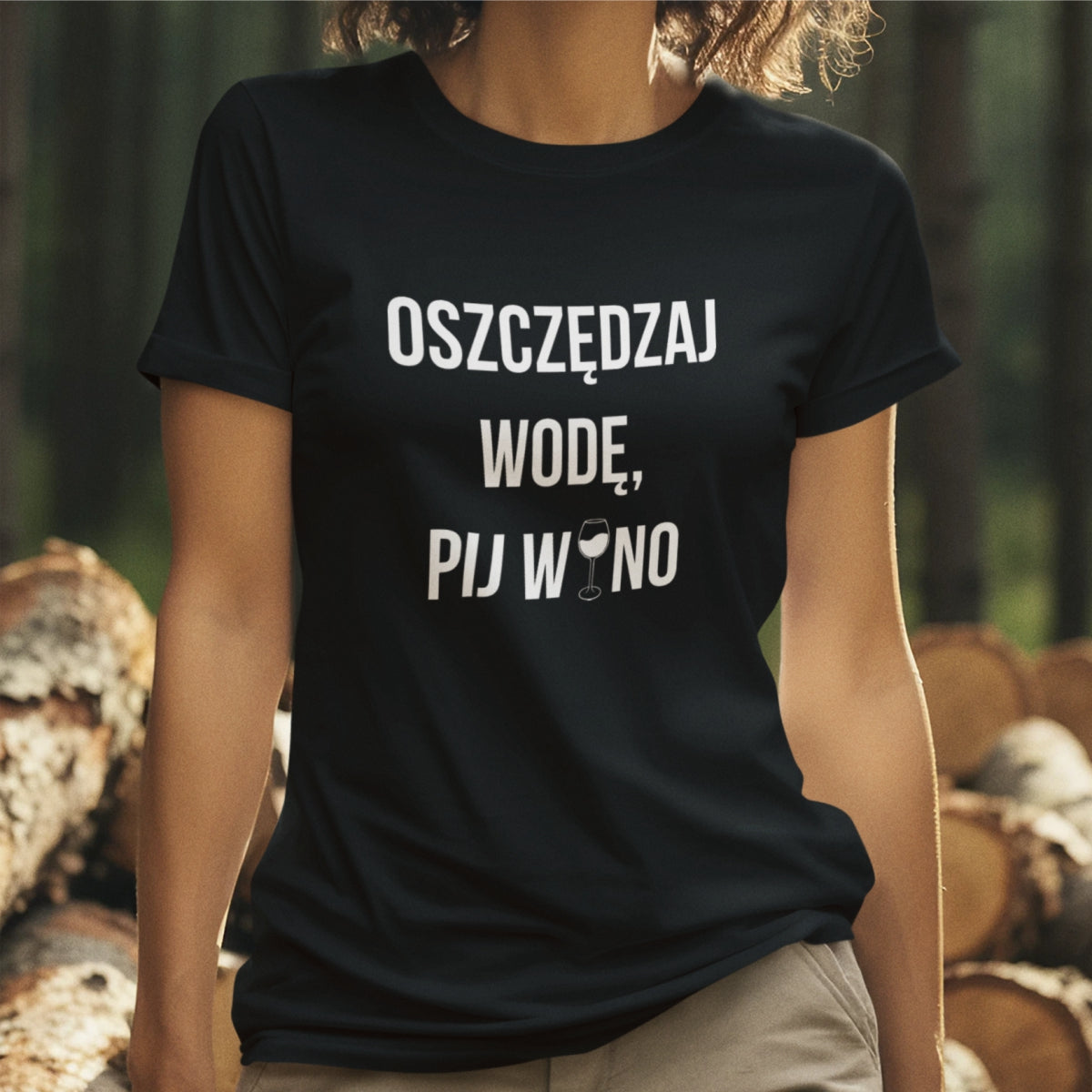 Czarny UNISEX T-shirt "Oszczędzaj wodę, pij wino"