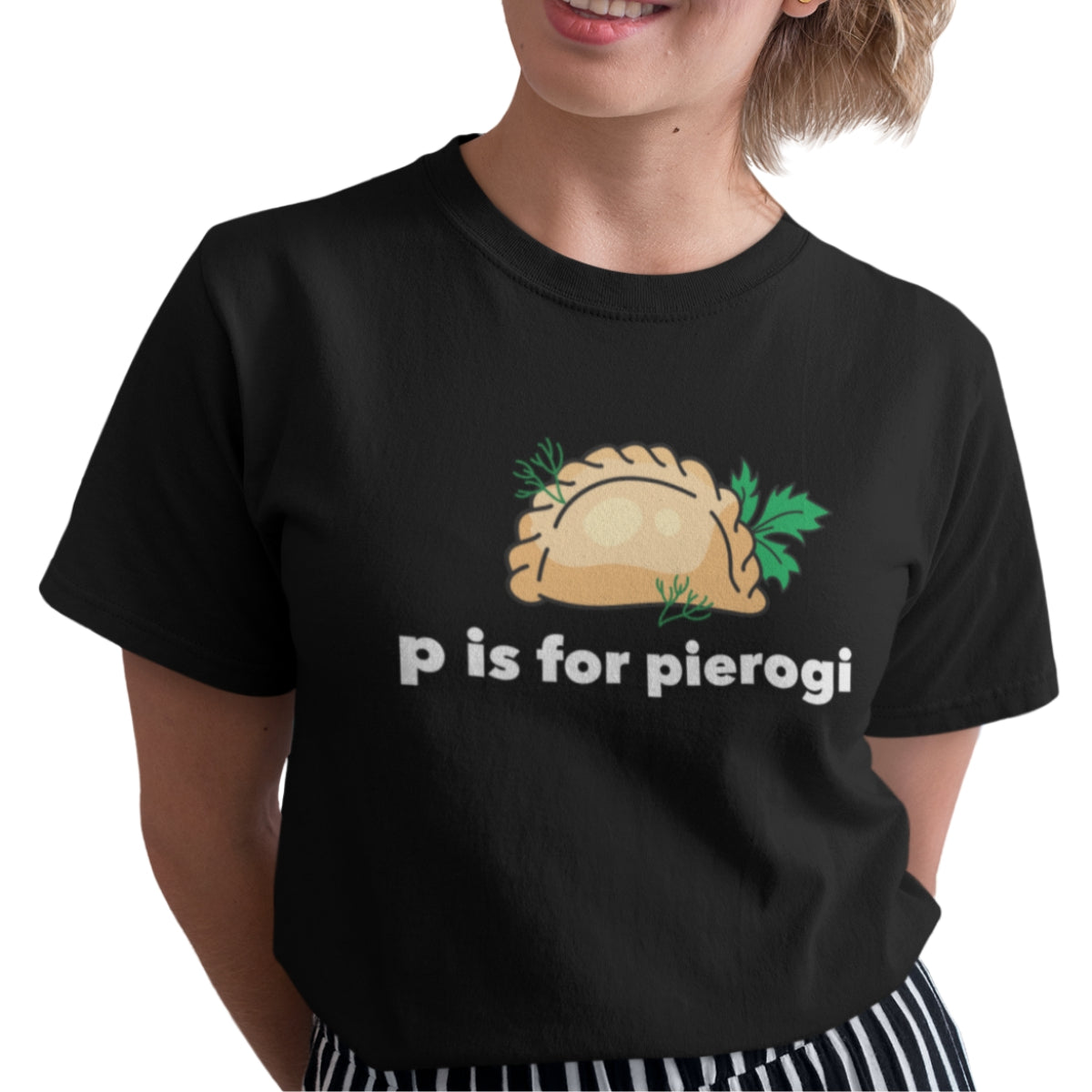 Czarna UNISEX koszulka "P is for pierogi"