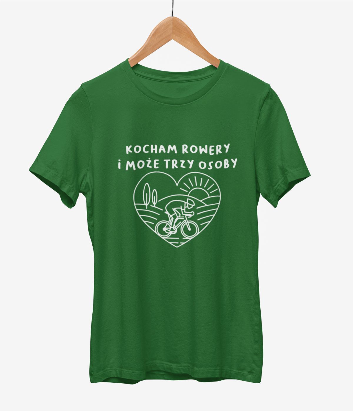 Ciemnozielona UNISEX koszulka "Kocham rowery i może trzy osoby"