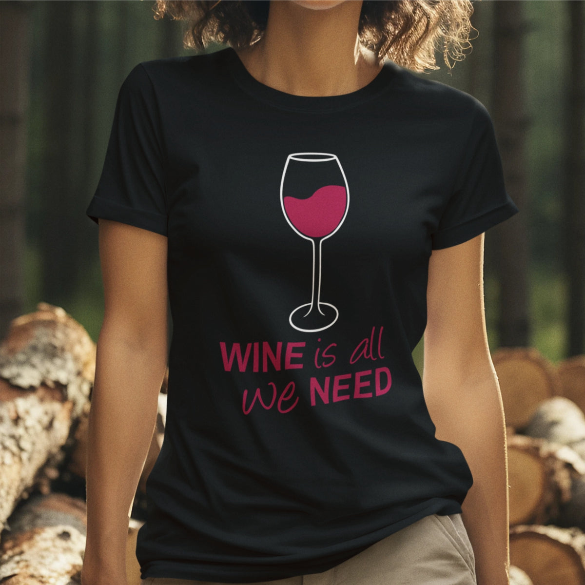 Czarny UNISEX T-shirt "Wine is all we need"