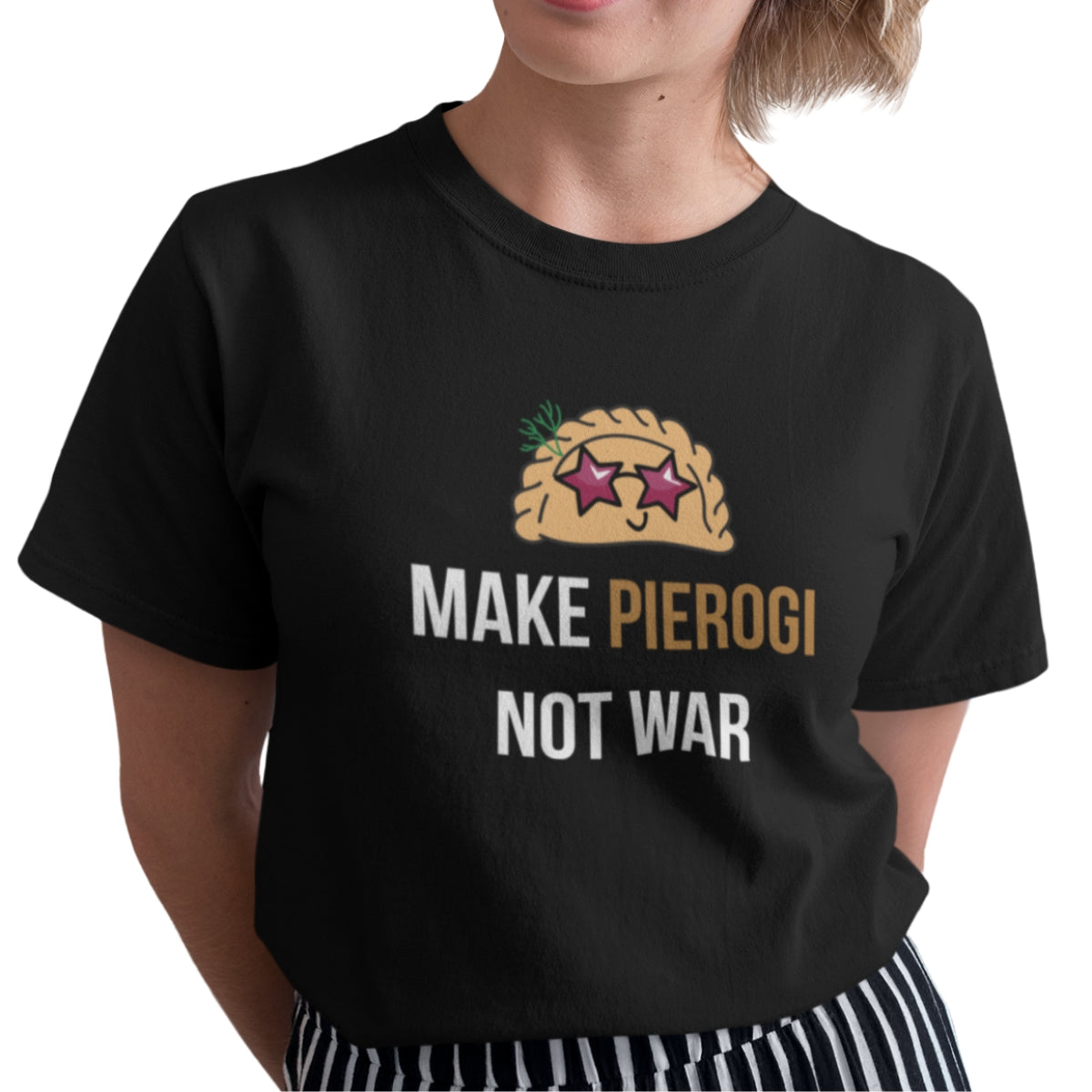 Czarna UNISEX koszulka "Make pierogi not war"