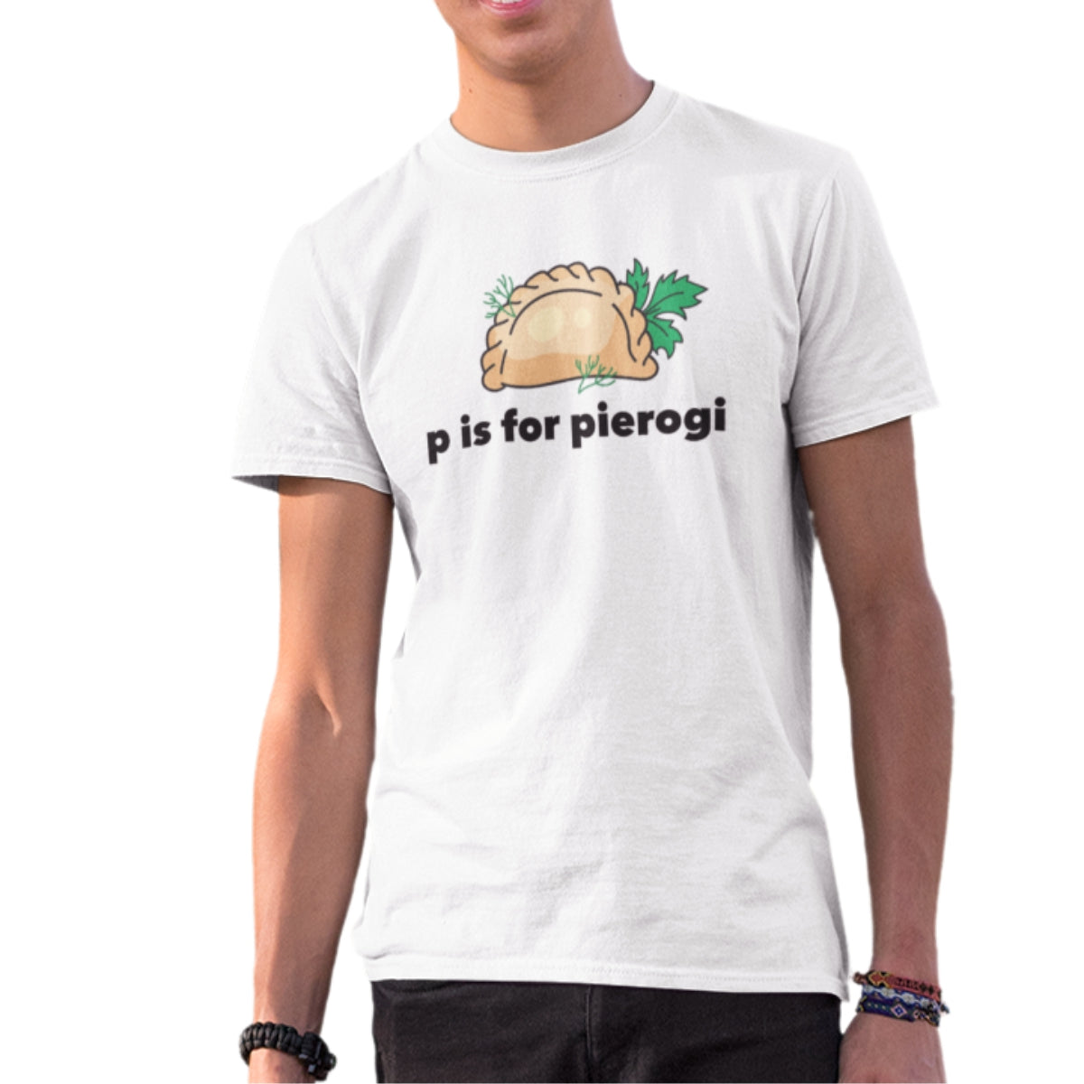 Biała UNISEX koszulka "P is for pierogi"