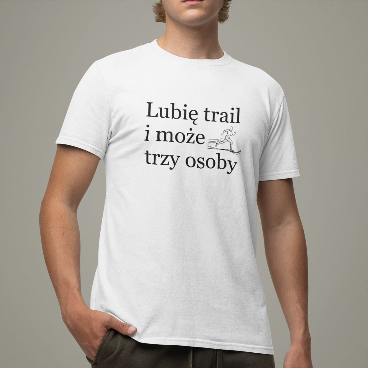 Biała UNISEX koszulka "Lubię trail i może trzy osoby"