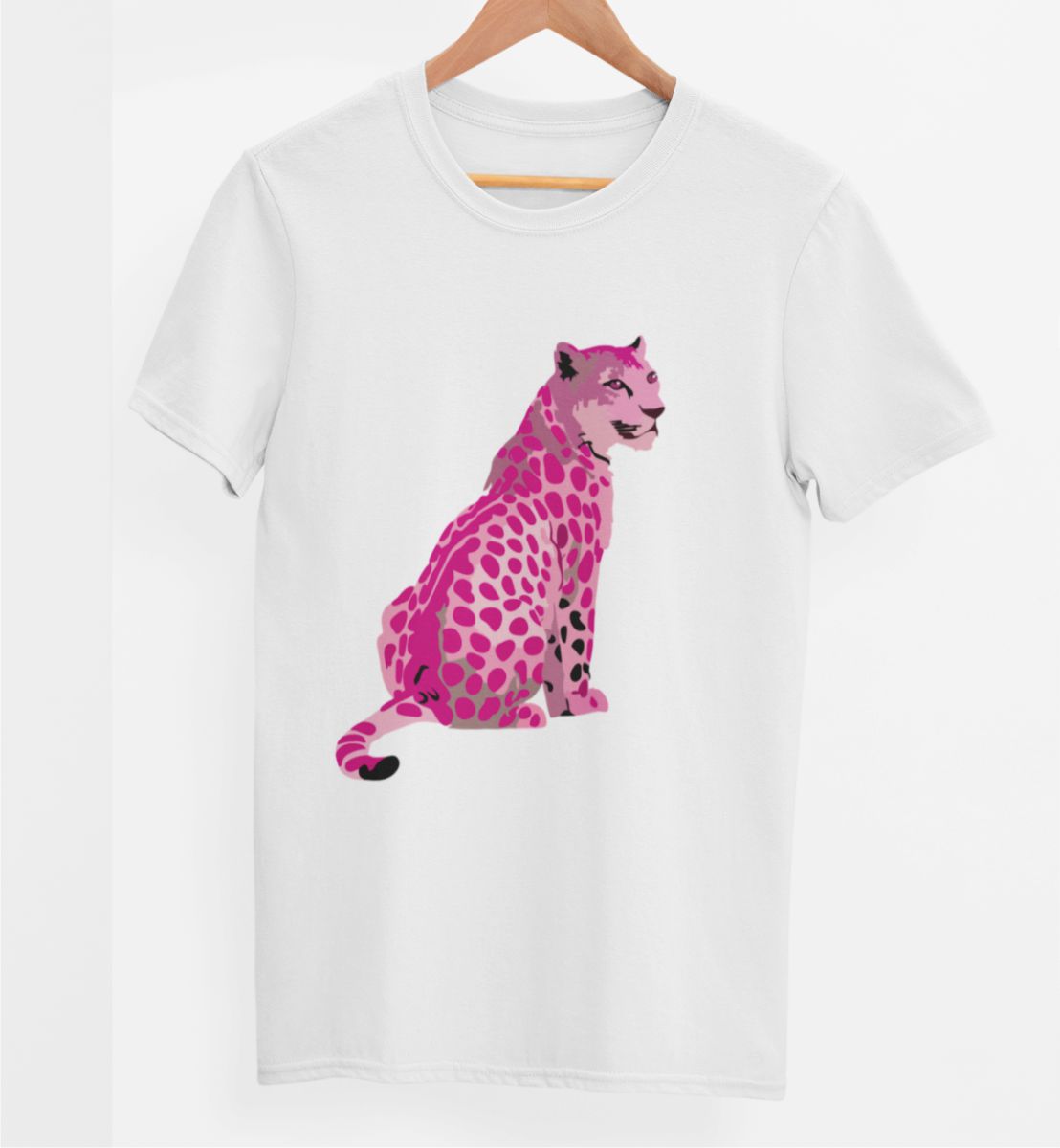 Biała UNISEX koszulka "Pink leopard"