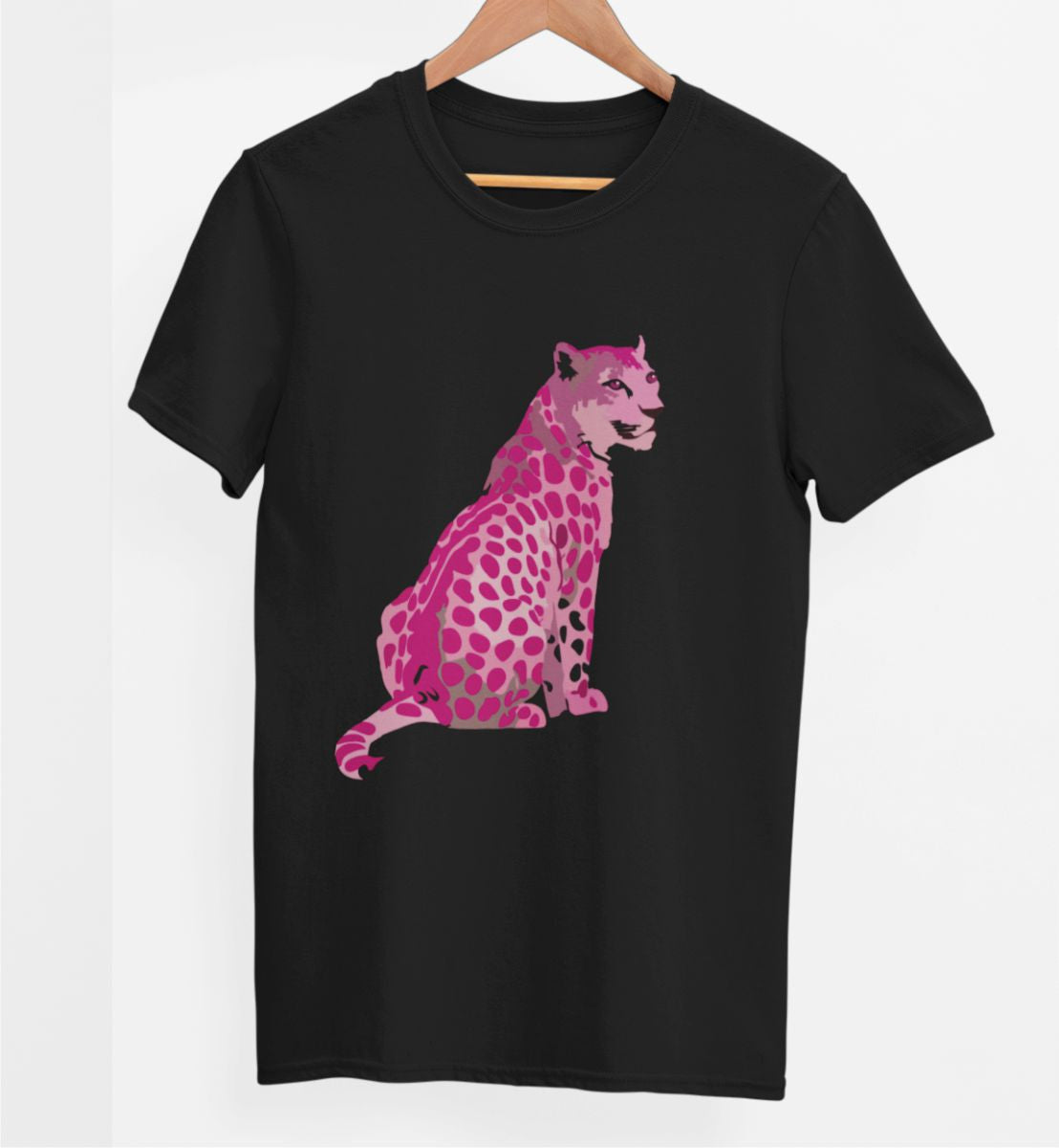 Czarna UNISEX koszulka "Pink leopard"