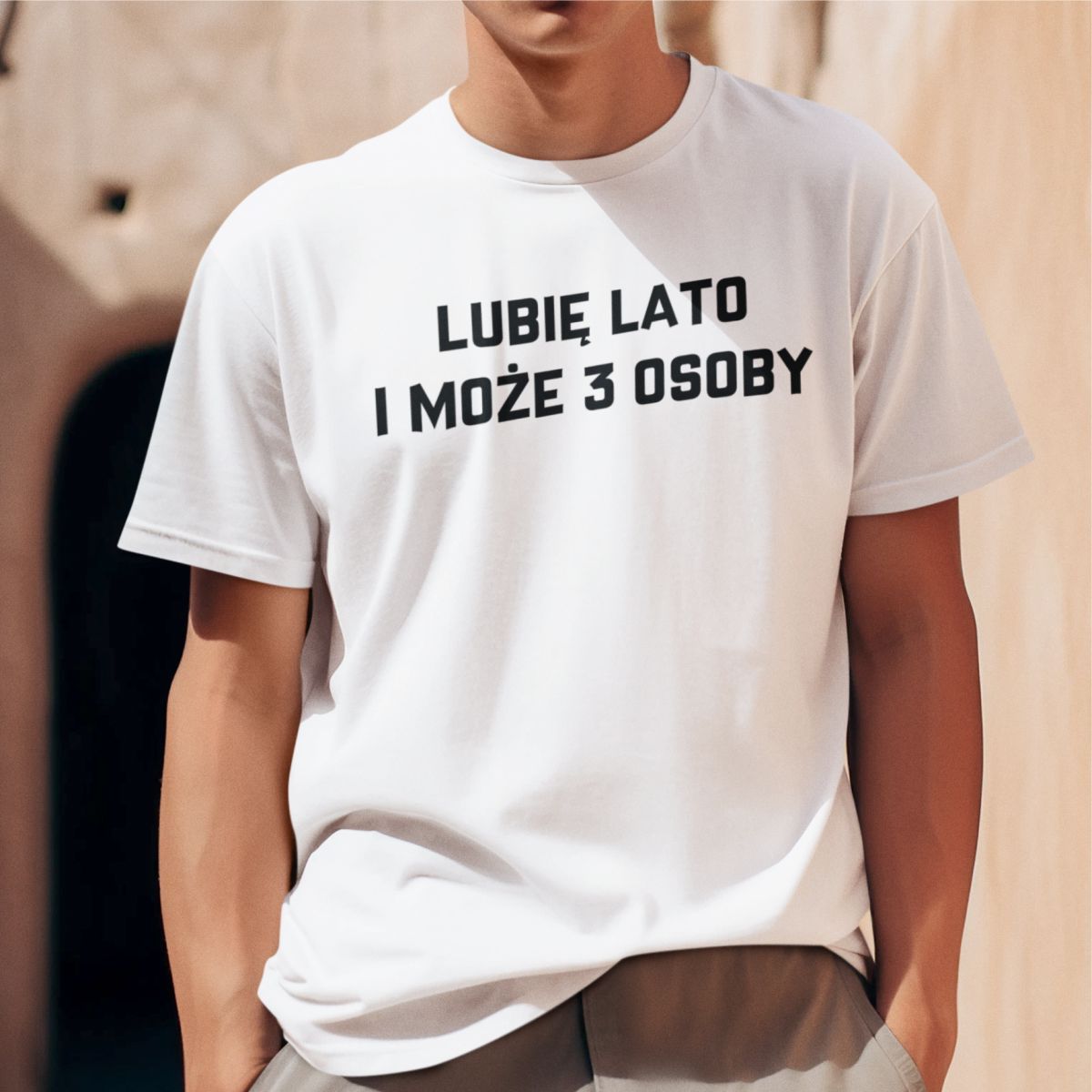 Biała UNISEX koszulka "Lubię lato i może trzy osoby"