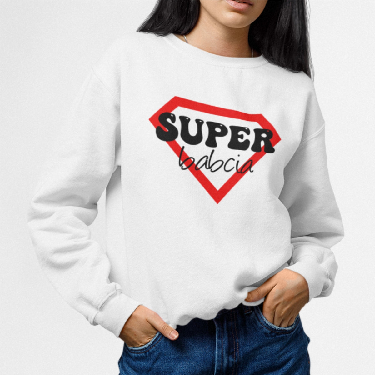 Biała UNISEX bluza Super babcia