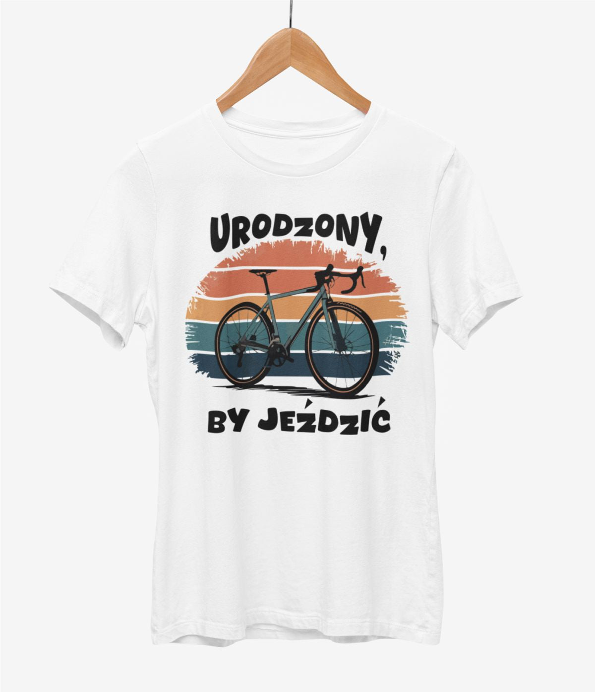 Biała UNISEX koszulka "Urodzony, by jeździć 2"