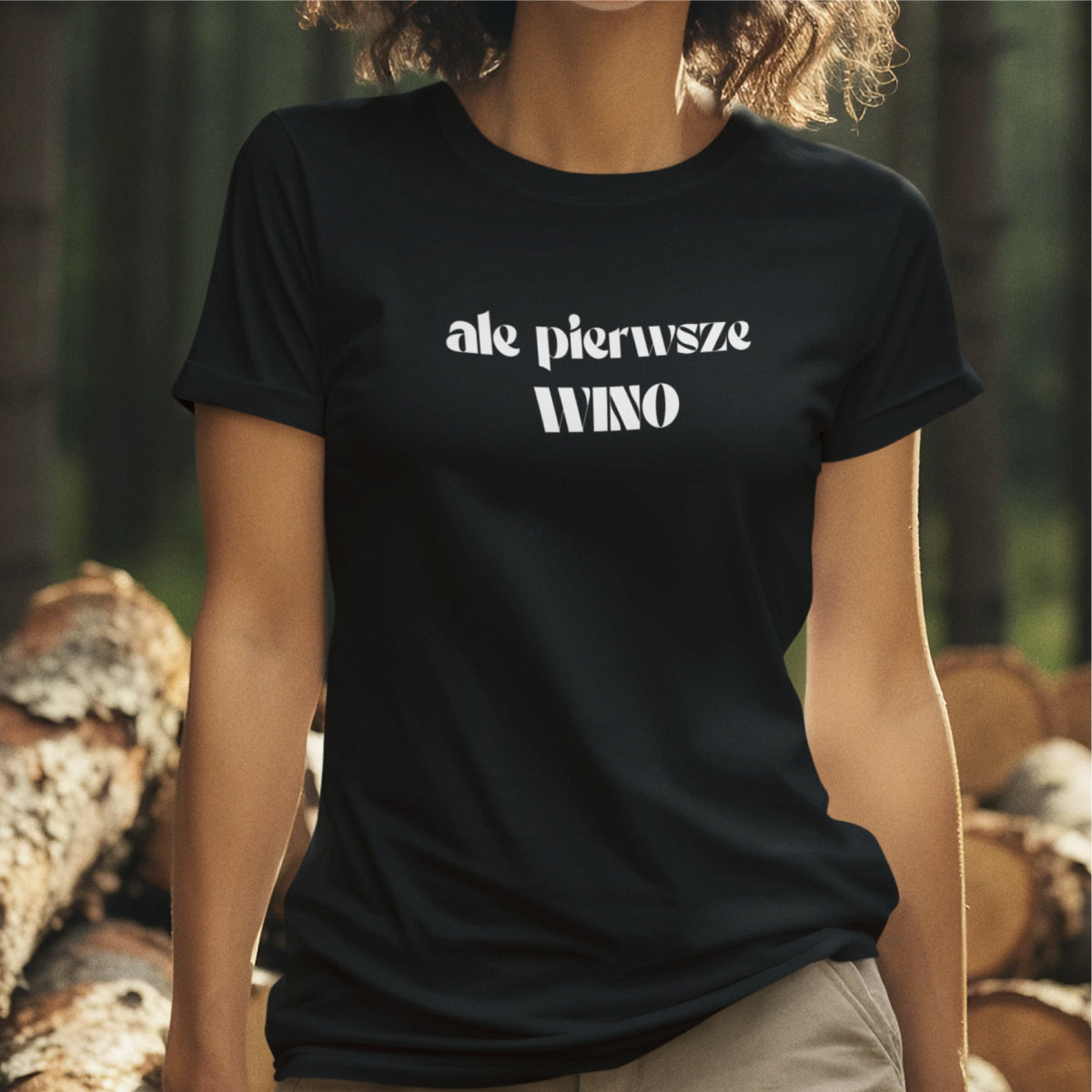 Czarny UNISEX T-shirt "Ale pierwsze wino"