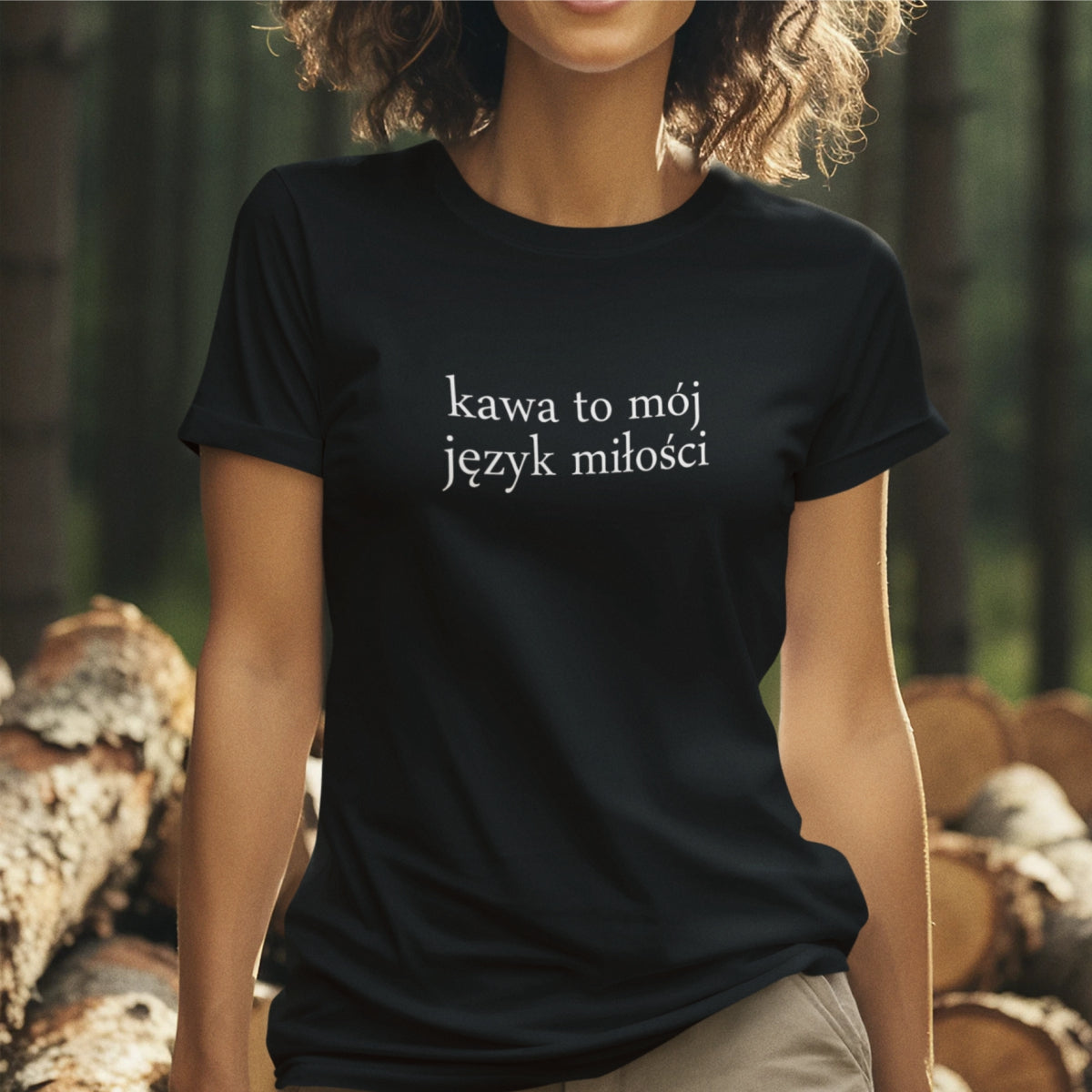 Czarny UNISEX T-shirt "Kawa to mój język miłości"