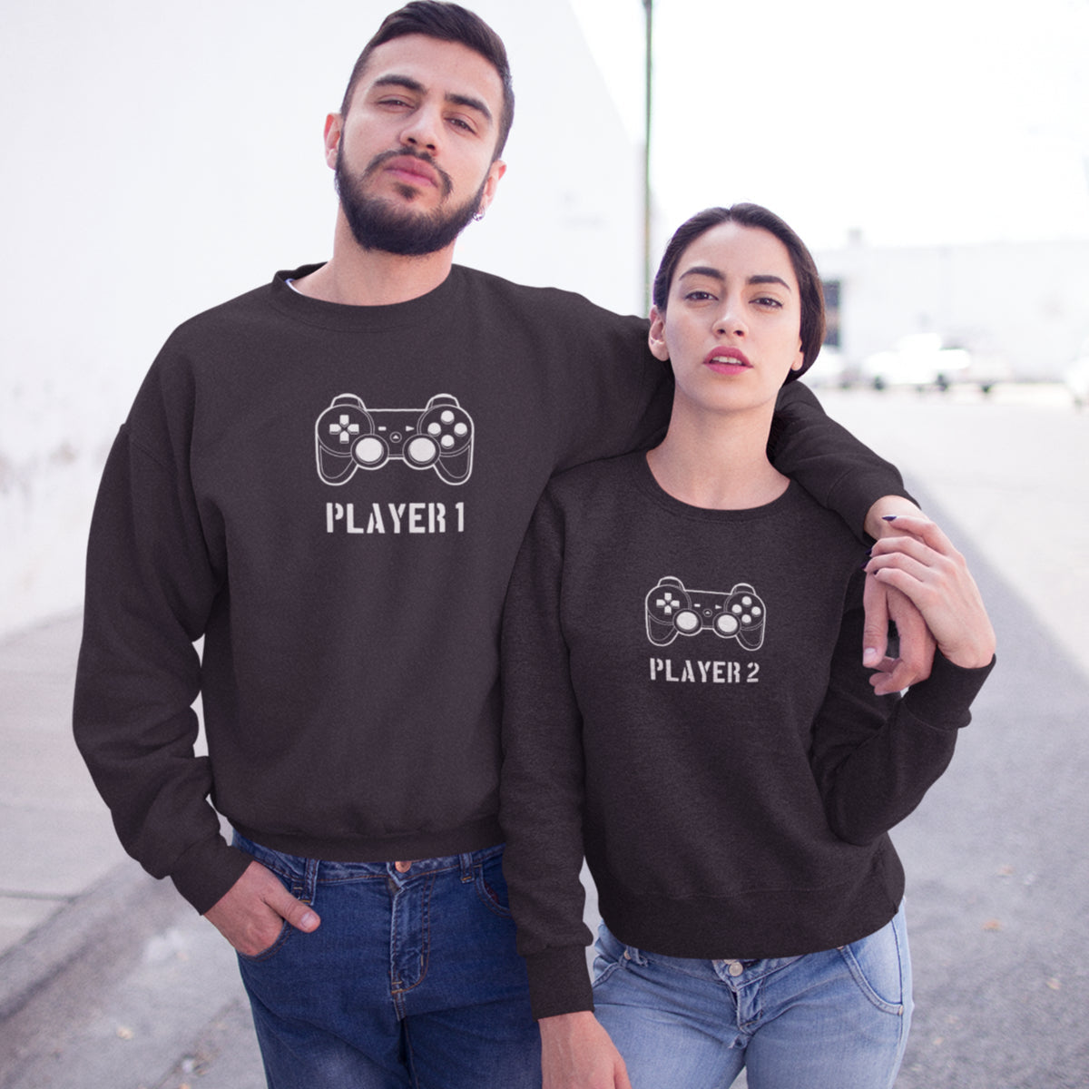 Czarne bluzy bez kaptura dla par „Player”