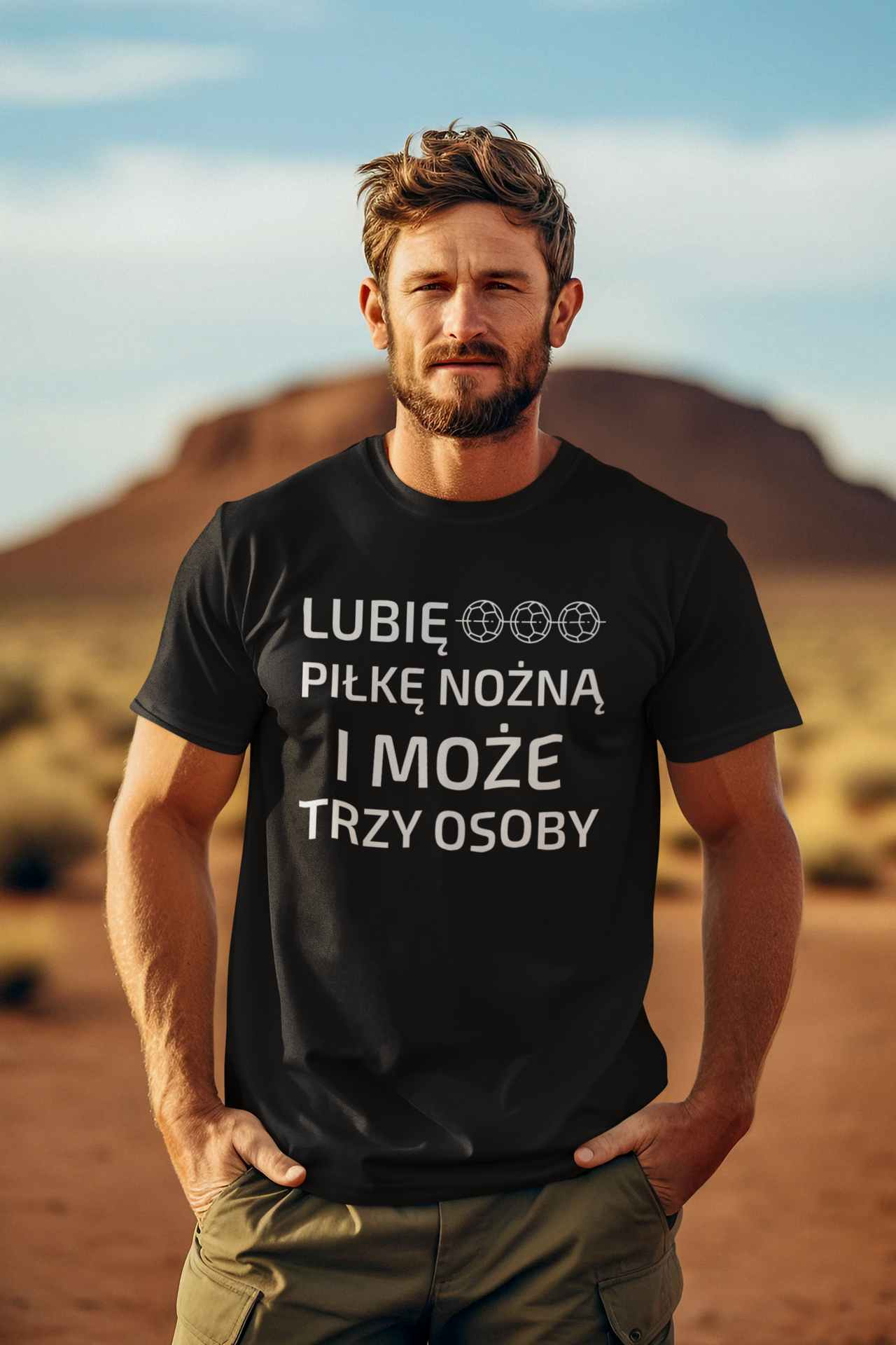 Czarna UNISEX koszulka "Lubię piłkę nożną i może trzy osoby"