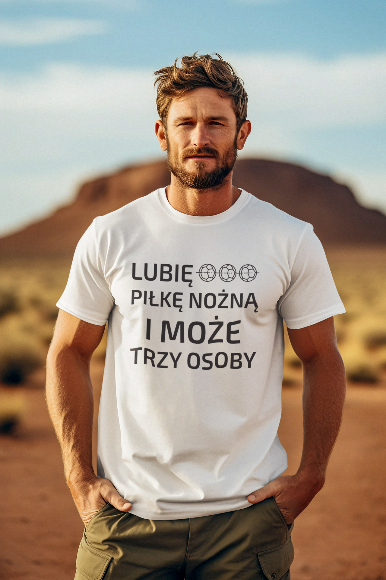 Biała UNISEX koszulka "Lubię piłkę nożną i może trzy osoby"