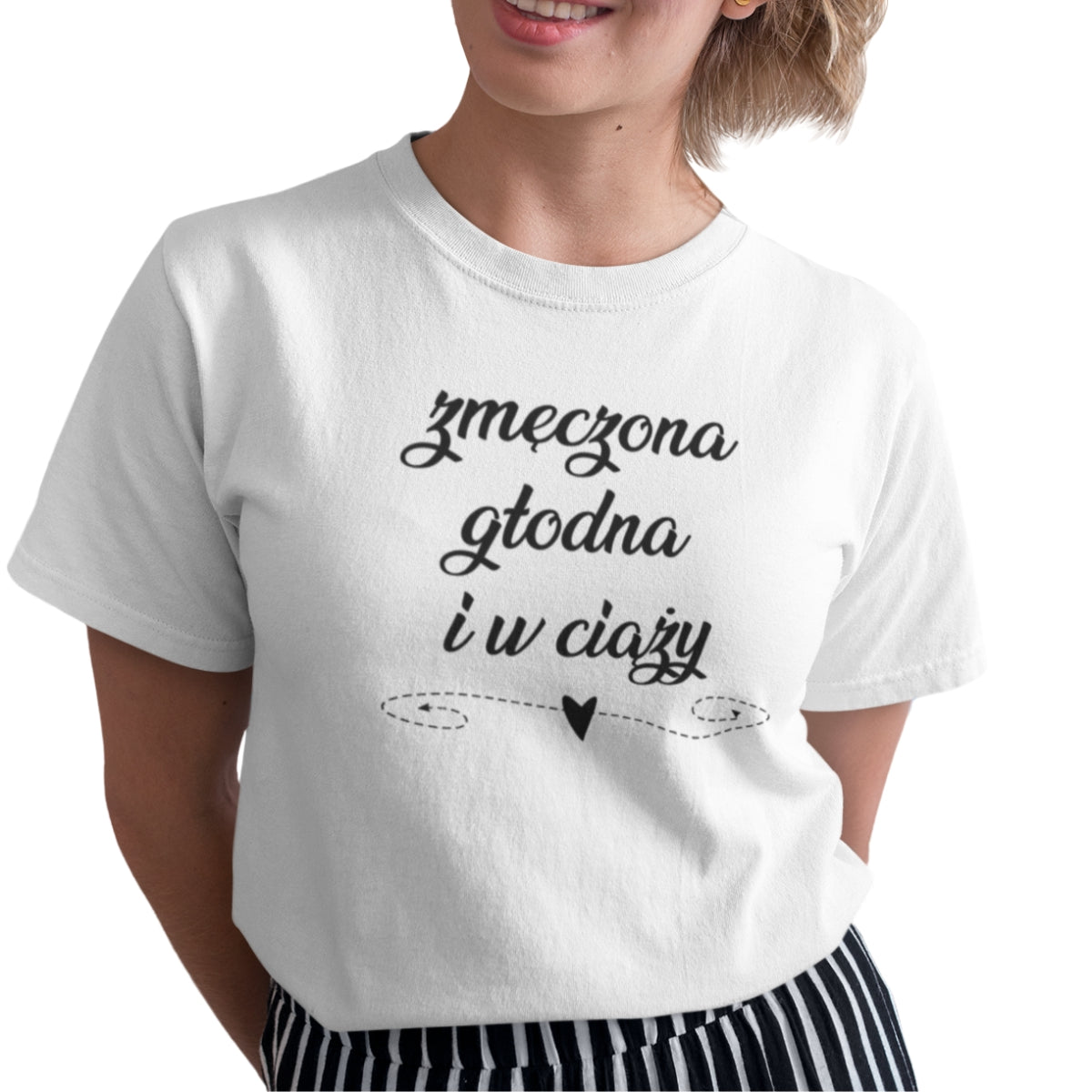 Biała UNISEX koszulka Zmęczona, głodna i w ciąży