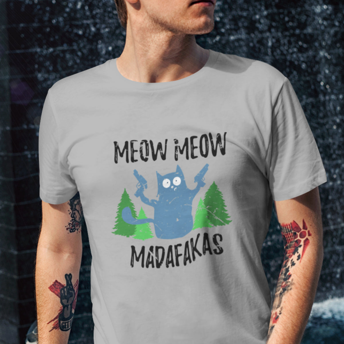 Szary Melanżowy UNISEX T-shirt Meow Meow