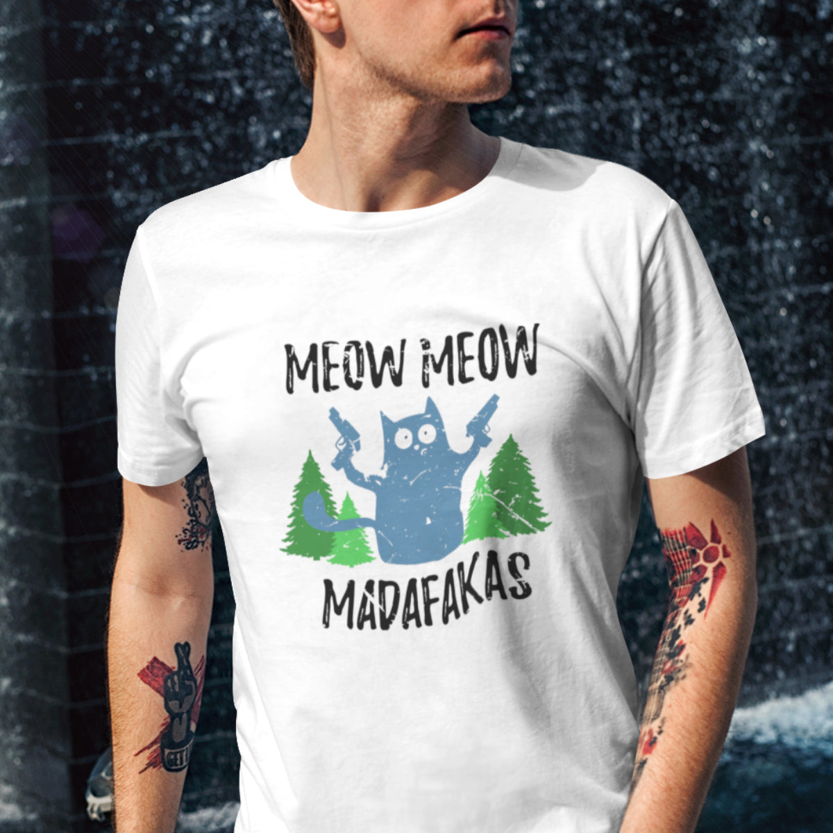 Biały UNISEX T-shirt Meow Meow