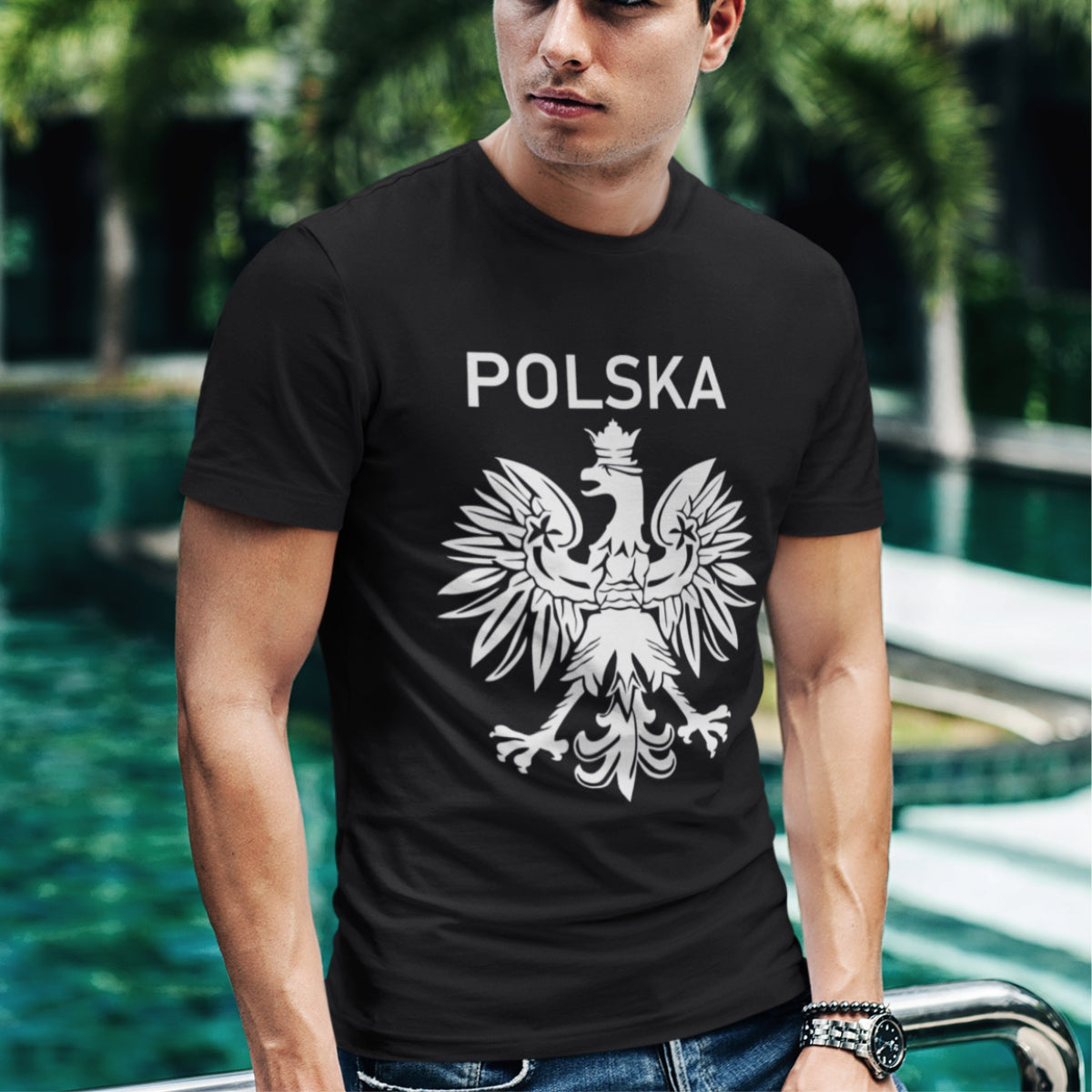 Czarna UNISEX T-shirt Polskie godło