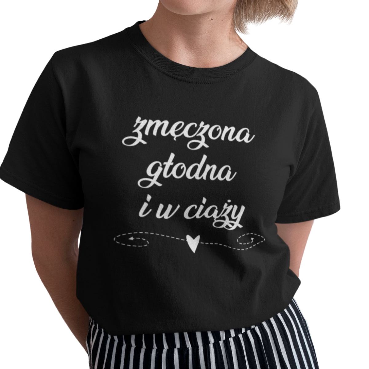 Czarna UNISEX koszulka Zmęczona, głodna i w ciąży