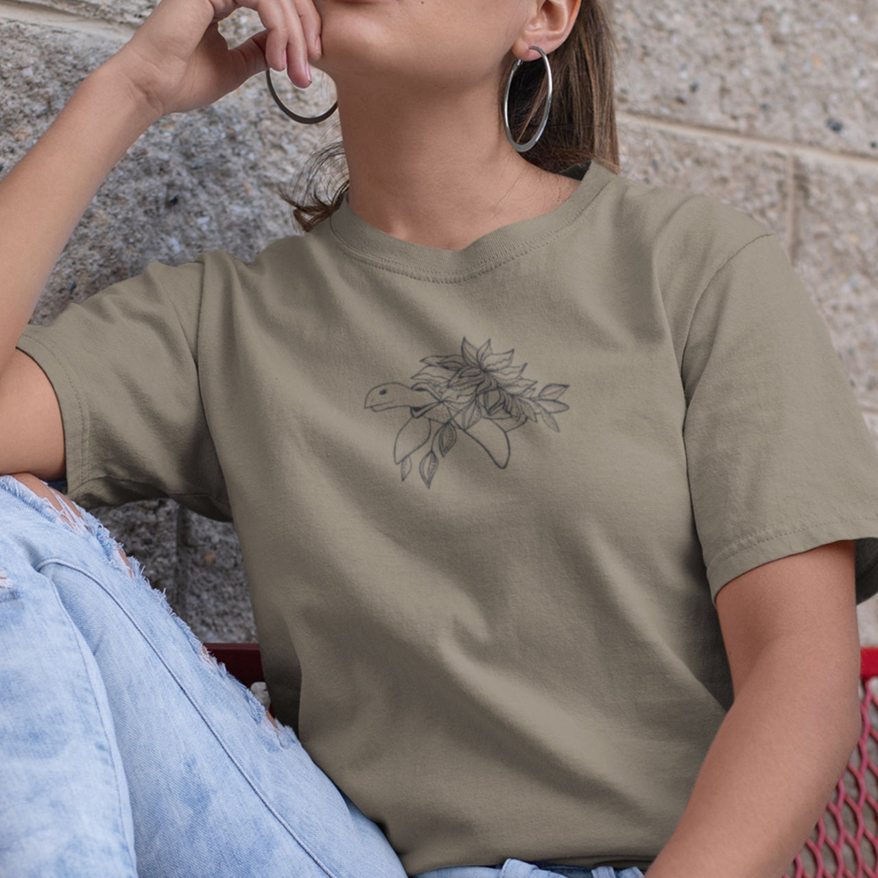 Khaki T-shirt Żółw