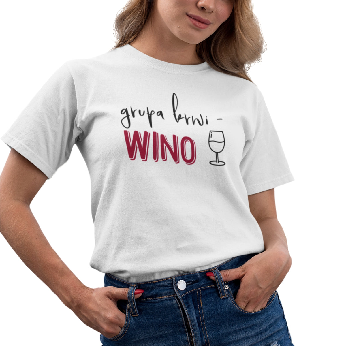 Biała UNISEX koszulka Grupa krwi - wino