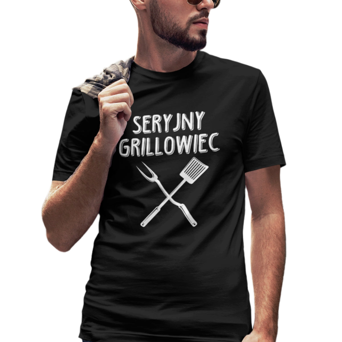 Czarna UNISEX koszulka Urodzony do grillowania