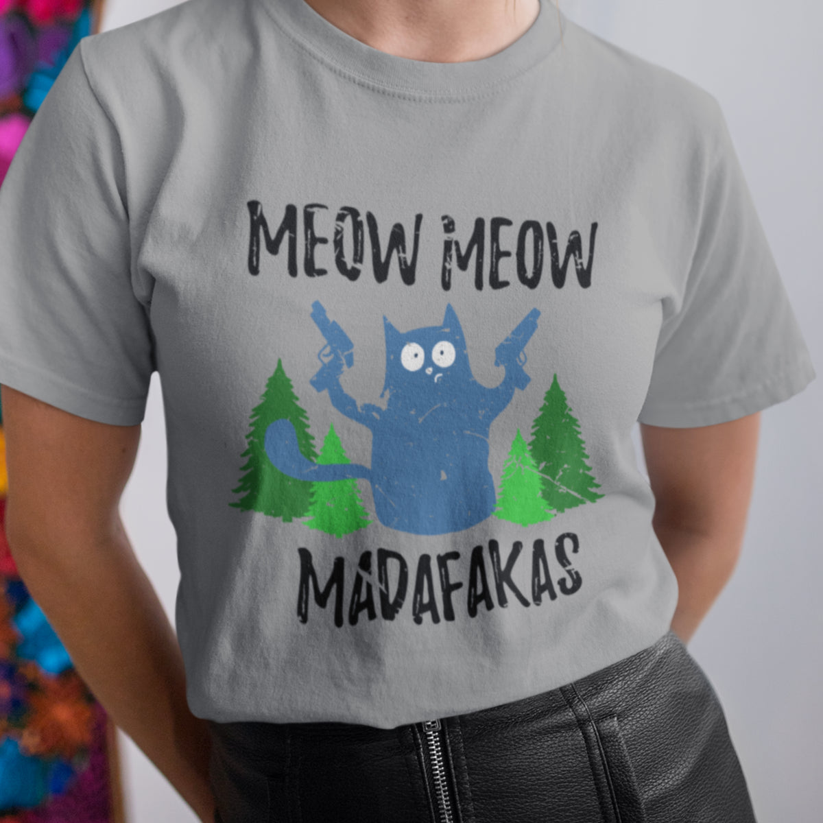 Szary Melanżowy UNISEX T-shirt Meow Meow