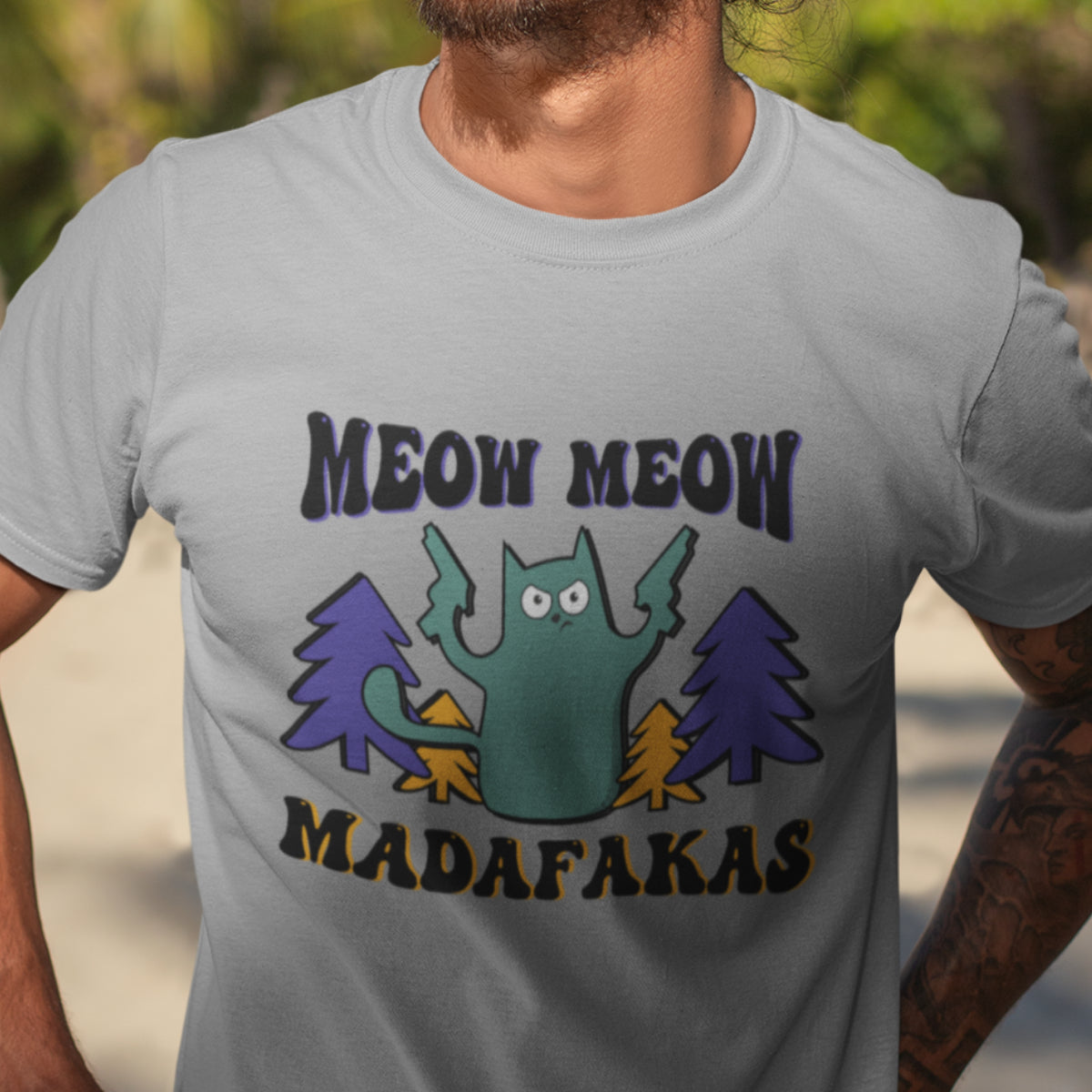 Szary Melanżowy UNISEX T-shirt Meow Meow Nowy