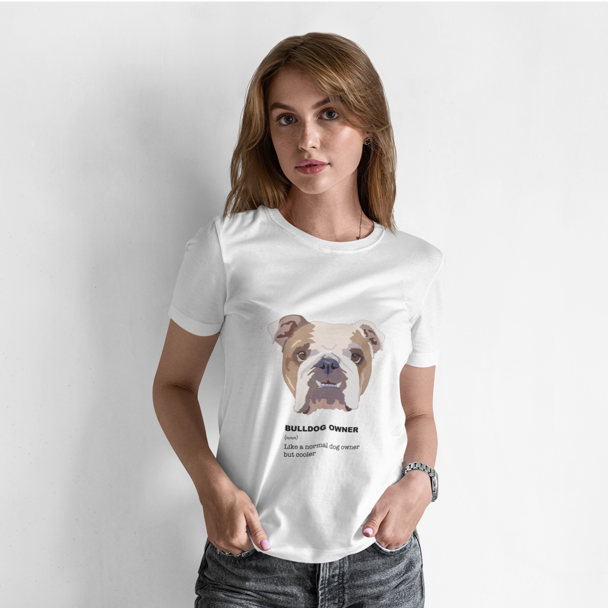 Biały T-shirt Buldog Owner