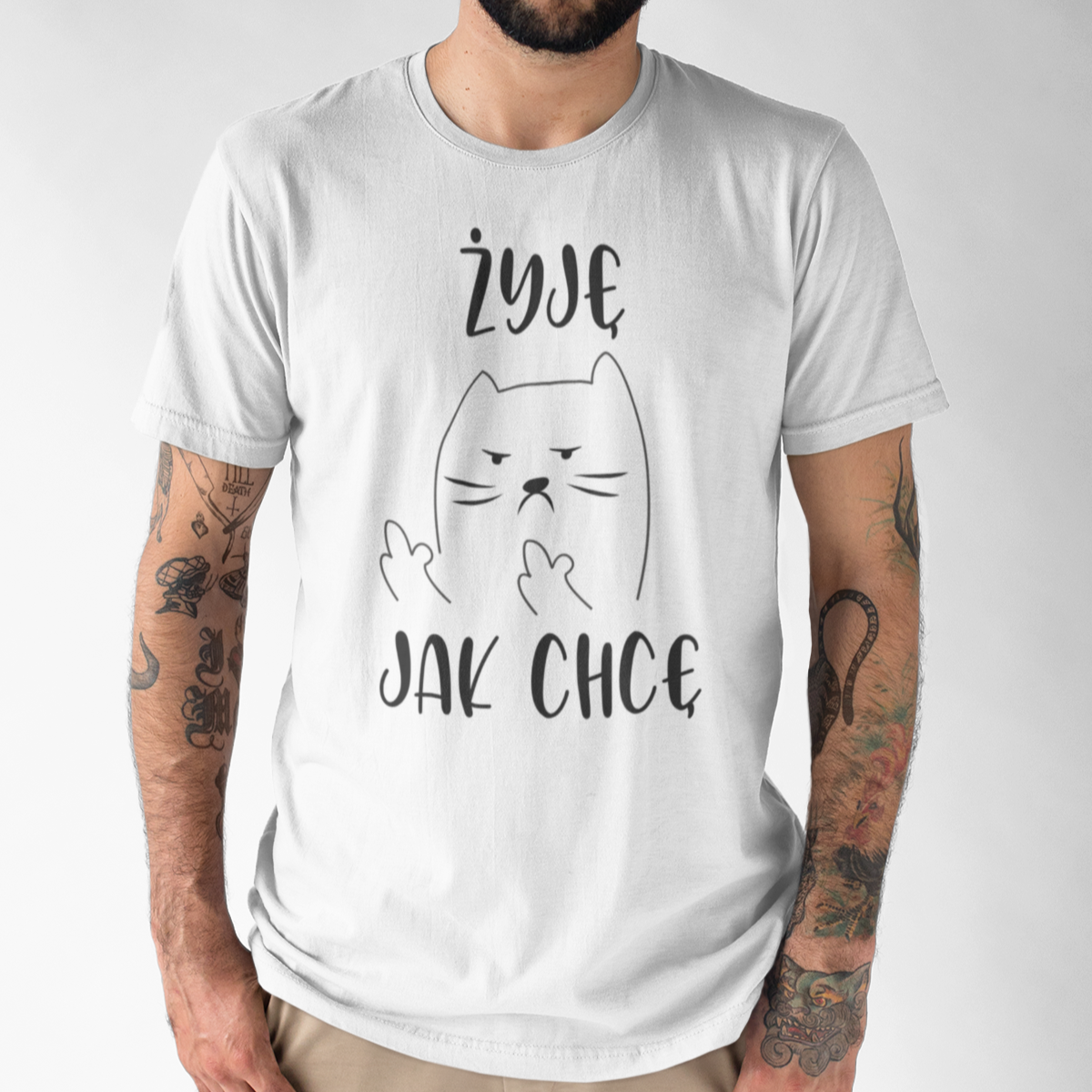 Biały T-shirt Żyję jak chcę