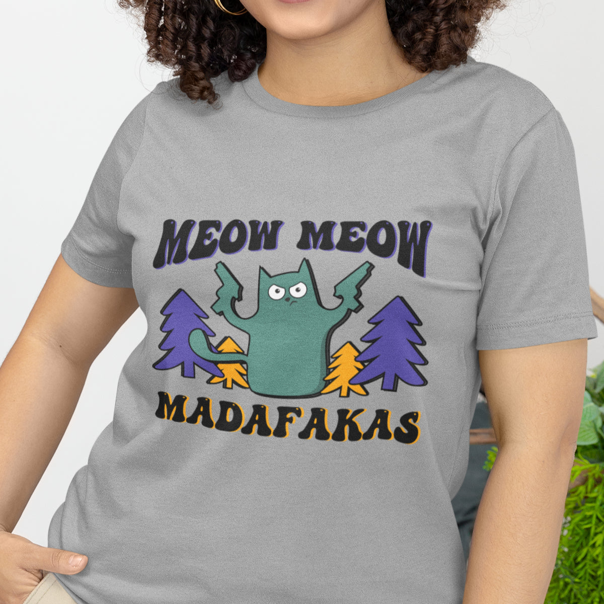 Szary Melanżowy UNISEX T-shirt Meow Meow Nowy