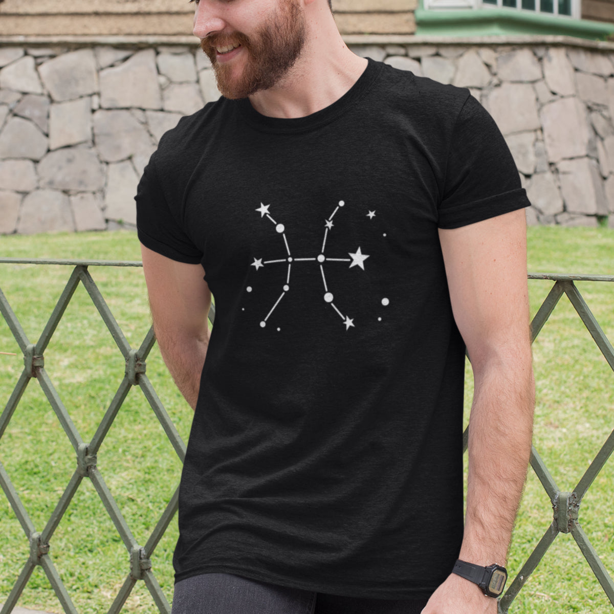 Czarny UNISEX T-shirt Zodiakalne Ryby